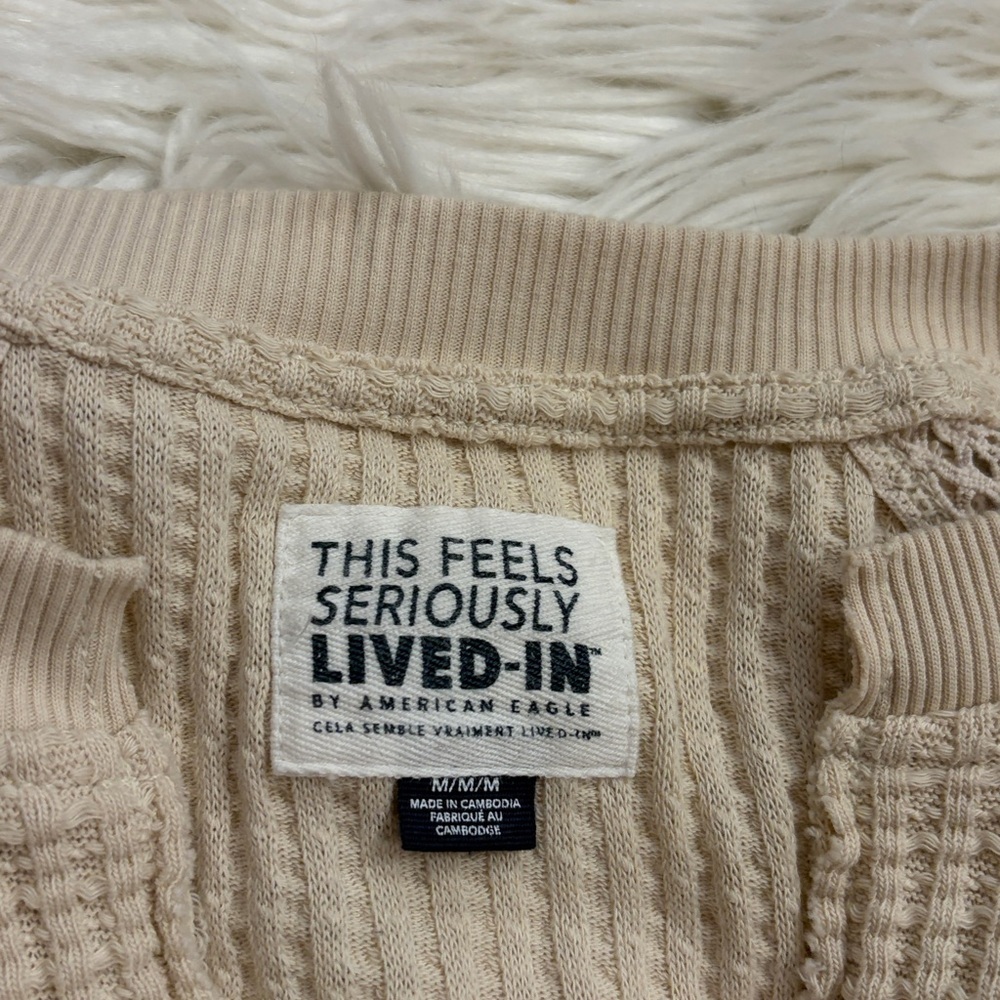 American Eagle Big Hug waffle knit notch neck oversized top sweatshirt M - Picture 6 of 12